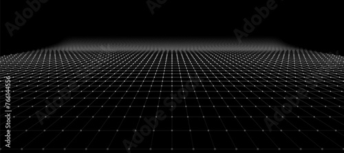 Wide Black Blueprint Background Texture. Perspective Grid with Depth of Field Effect (DoF). Vector for Your Graphic Design. photo