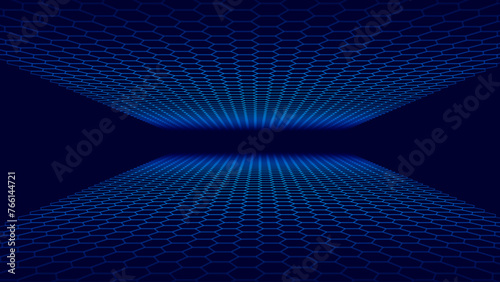 Blueprint Background Texture. Perspective Grid with Depth of Field Effect (DoF). Vector for Your Graphic Design.