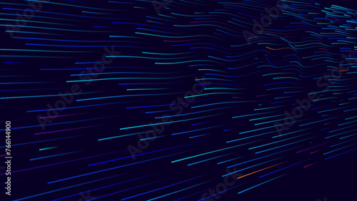 Digital Data Flow Lines Vector Background. Big Data Technology Lines. Wireless Data Transmission Concept. High Speed Light Trails. Information Flow in Virtual Reality Cyberspace. Vector Illustration.