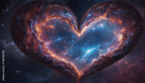 Heart shape in space with galaxy inside it  fantastic mystic background