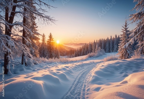 Artistic Representation of a Winter Landscape at Sunrise