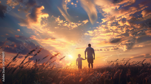 silhouette of a person in the sunset, father and son photo
