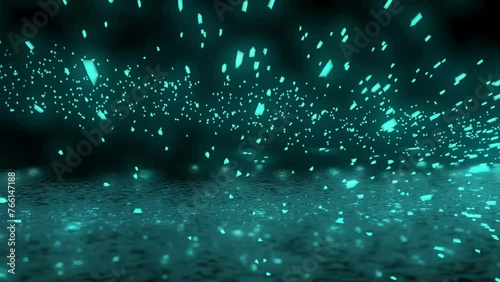 Thanks for watching. The Glitter Flying to triangle particle video with text animation of teal color and a transparent background.