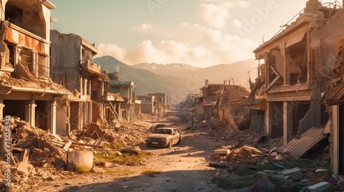 ruined city and buildings after an earthquake natural disaster photo