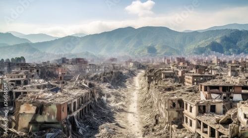 ruined city and buildings after an earthquake natural disaster