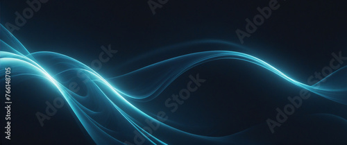 Light blue glowing abstract wave on dark blue background grainy texture banner design colourful background