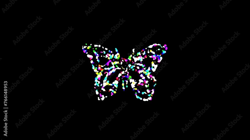 Beautiful illustration of Butterfly shape with colorful particles on plain black background