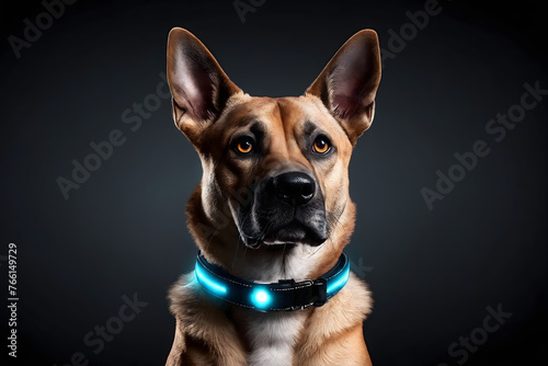 Dog with LED collar on a dark background © Giuseppe Cammino