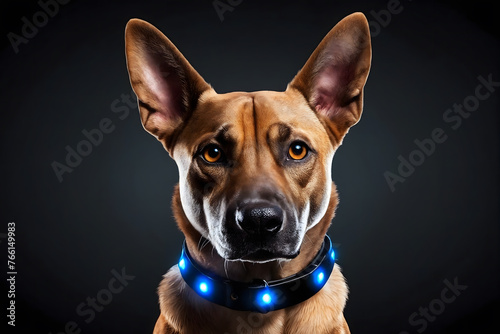 Dog with LED collar on a dark background © Giuseppe Cammino