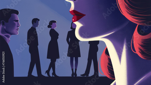 An illustration on the topic of adultery and the relationship of a man and a woman in the family. A love affair. A showdown