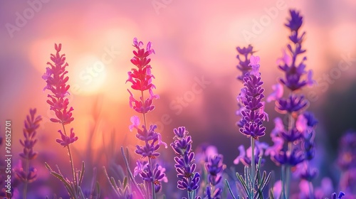 Lavender growing in the field on sunset. Closeup ,Generative ai, © Dzakir