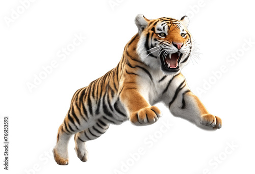 realistic 3d tiger jump isolated on white background