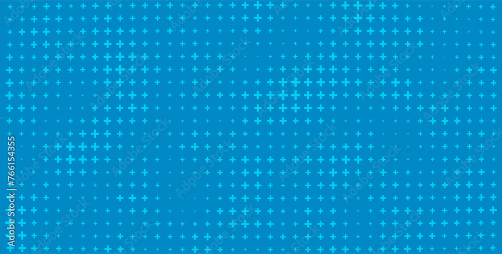 Blue Mathematical Plus Symbols Pattern. Math Design Elements Background. Medical Tech Background. Vector Illustration.