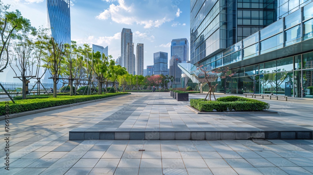 Fototapeta premium The rectangular platform of contemporary city structure commercial workspace.