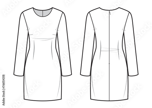 Women's classic dress sketch, long sleeves