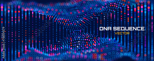 Molecular Colorful DNA Background. BioTechnology Network Concept. Music Sound Wave. Big Data DNA Visualization. Abstract Dots Vector Illustration.