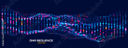 Molecular Colorful DNA Background. BioTechnology Network Concept. Music Sound Wave. Big Data DNA Visualization. Abstract Dots Vector Illustration.