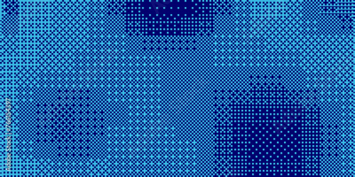 Classic Pixel Art Dithering Background. Blue Pixel Radial Gradient Pattern. Vector Illustration.