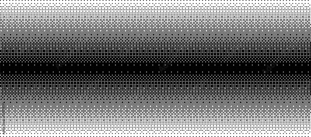 Wide Classic Pixel Art Dithering Background. Black and White Pixel Linear Gradient Pattern. Retro Banner Vector Illustration Seamless Pattern.