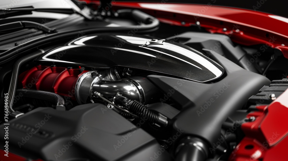 A sleek aluminum cold air intake, with a large conical filter and ...