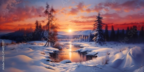 beautiful winter landscape during sunset