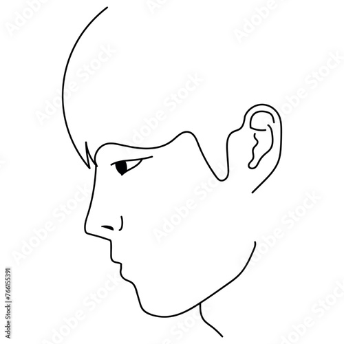 Fototapeta Naklejka Na Ścianę i Meble -  Realistic line sketches close-ups of male face, jaw line, in vector files for graphic elements. Side profile.