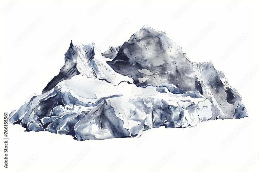 Watercolor painting of majestic mountain peaks with space for text, suitable for travel and adventure-themed background or wall art