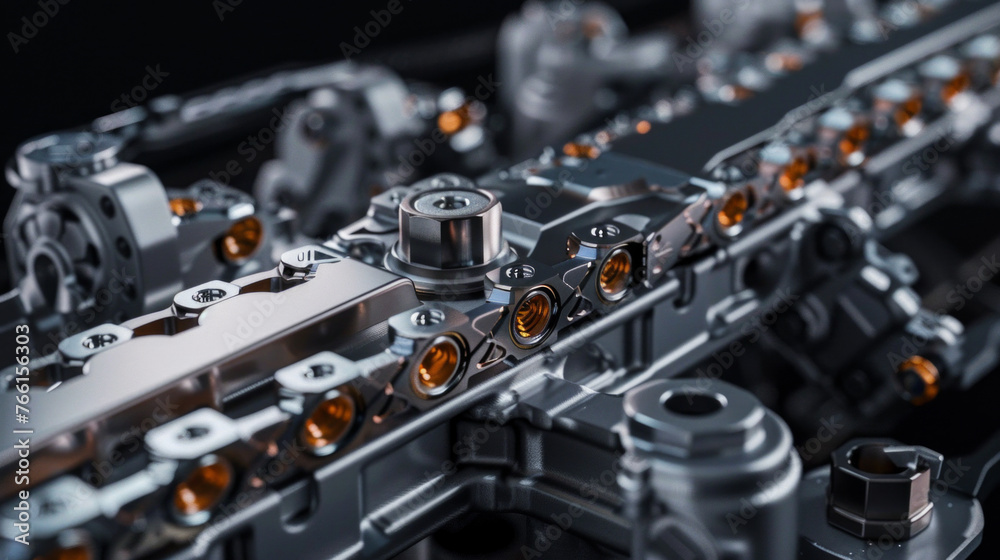 A precision-engineered timing chain, with closely spaced links and durable construction, ensuring precise valve timing - obrazy, fototapety, plakaty 