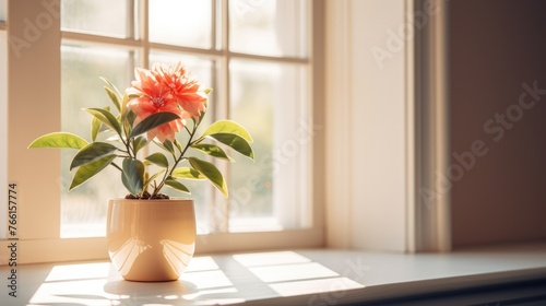 A bouquet of pink flowers in a vase on the windowsill. Flowers as a decoration for the windowsill and at home. Delicate flowers.