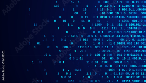 Abstract Blue Technology Background. Binary Computer Code. Programming Coding Hacker concept. Vector Background Illustration.