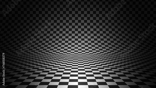 Chess Floor in Perspective with Checkerboard Texture. Empty Chess Board. Black and White Squares Mosaic Studio Background. Vector illustration.