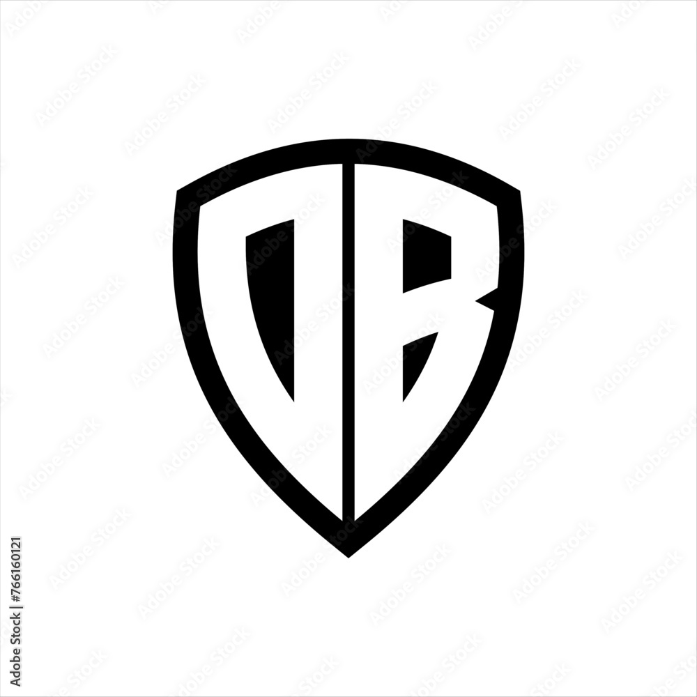 DB monogram logo with bold letters shield shape with black and white color design DB monogram logo with bold letters shield shape with black and white color design