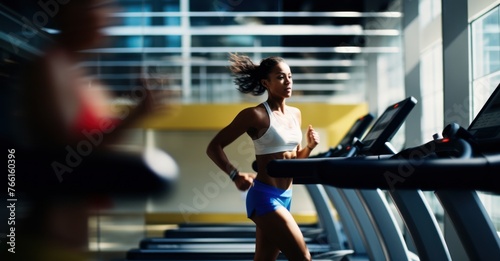 young woman engaging in a cardio workout on a treadmill, energy and movement captured