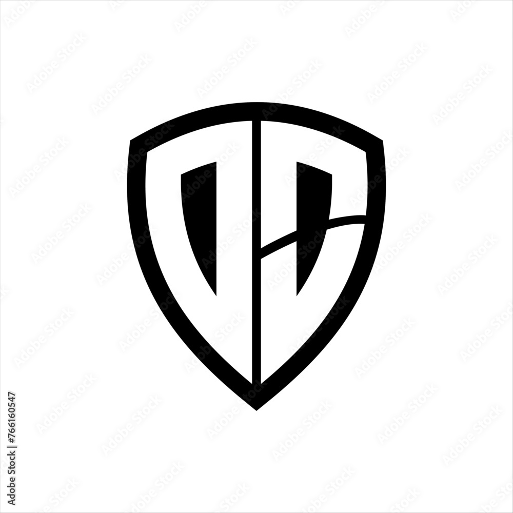 DO monogram logo with bold letters shield shape with black and white color design DO monogram logo with bold letters shield shape with black and white color design