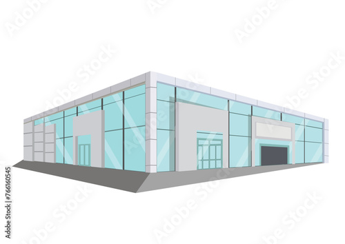Illustration of a facade office building or car showroom with a minimalist and elegant design. Vector illustration in trendy flat style isolated on white background