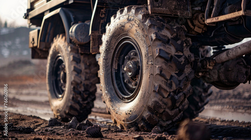 A rugged steel rear axle, with thick axle shafts and robust differential gears, transferring power to the truck's wheels