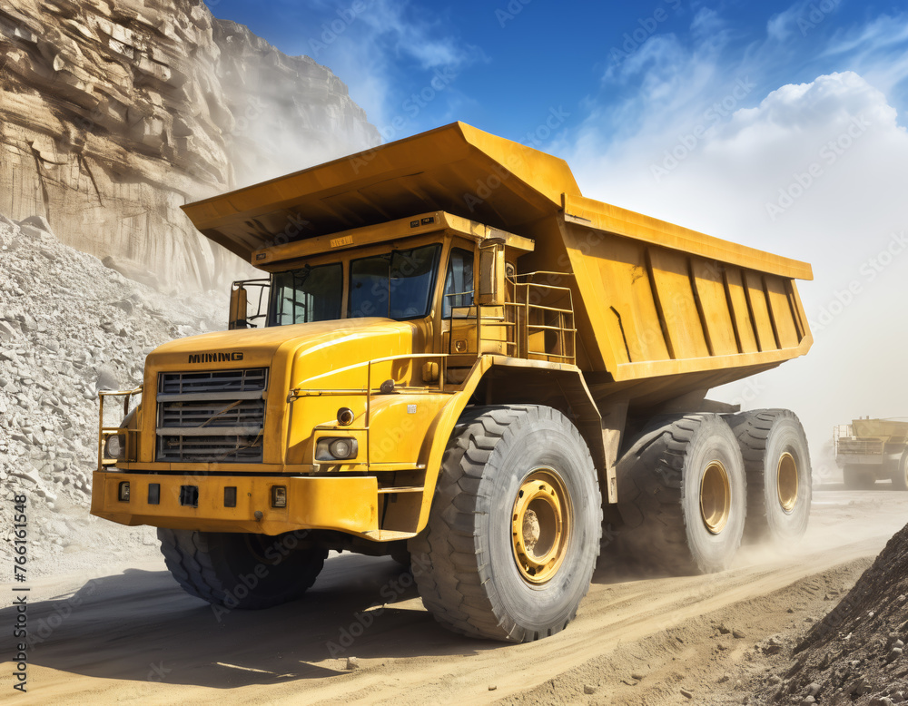 Heavy Duty Mining Dump Truck in Action at Quarry Heavy Duty Mining Dump Truck in Action at Quarry