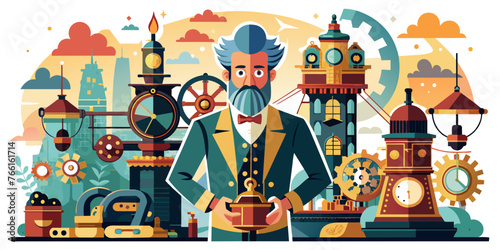 Inventor with his machines and Gadgets