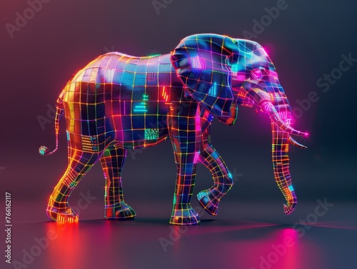 Digitalized Elephant Bold and bright contrasts Conceptual Photography Romantic Blockchain and Crypto-Themed Art ,