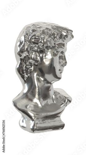 Silver Statue of the head of David. Silver metal David sculpture. Realistic 3d design isolated on white background. Vector illustration