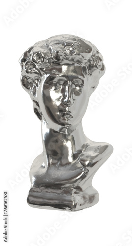 Silver Statue of the head of David. Silver metal David sculpture. Realistic 3d design isolated on white background. Vector illustration