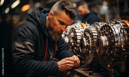 Engineer Working on Machinery in Factory © uhdenis