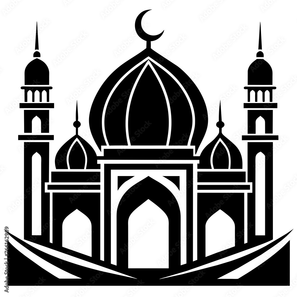 Beautiful Islamic Mosque Vector silhouette logo