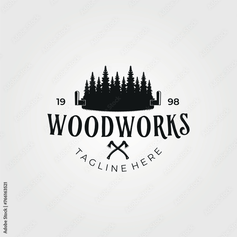 Obraz premium carpentry wood work logo vintage illustration design