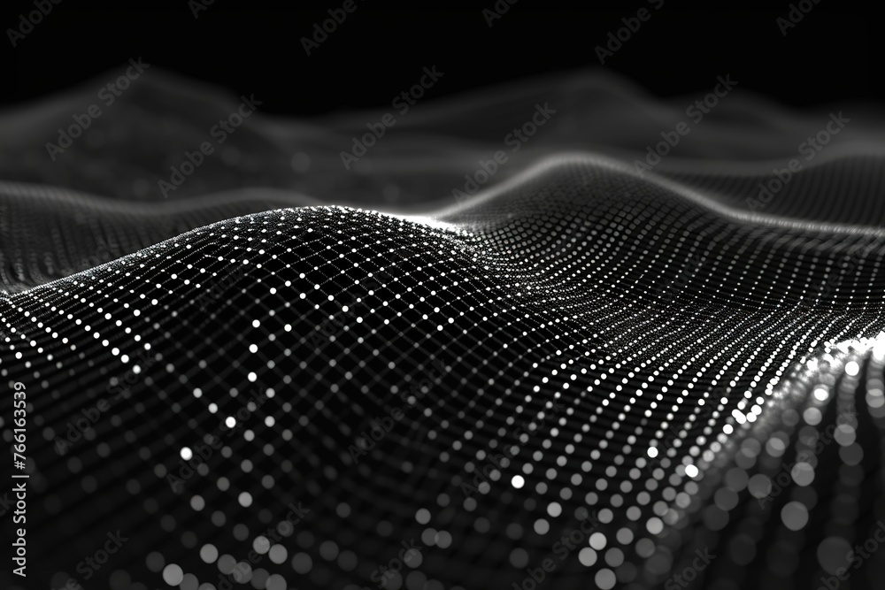 Abstract mesh wave,white highlights, on black background Abstract mesh wave,white highlights, on black background
