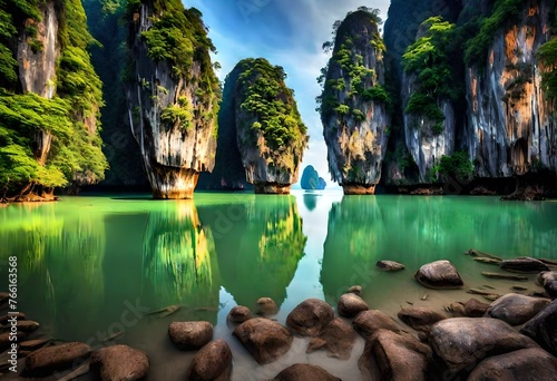 Beautiful nature of Thailand. James Bond island reflection photo