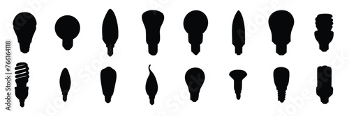 Big collection of bulb light silhouettes. Hand drawn vector art.