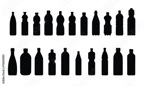 Big collection of bottle silhouettes. Hand drawn vector art.