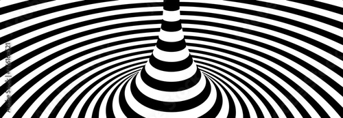 Inside Wonderland Torus Abstract Lines Design. Black and White Hypnotic Twirl Striped Background. 3D Vortex Hole Optical Illusion. Vector Illustration.