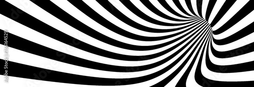 Abstract Lines Design. Black and White Hypnotic Twirl Striped Background. 3D Vortex Hole Optical Illusion. Vector Illustration.